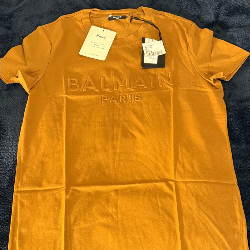 Balmain Brown Tee with Embossed Logo sz Large…brand new with tags